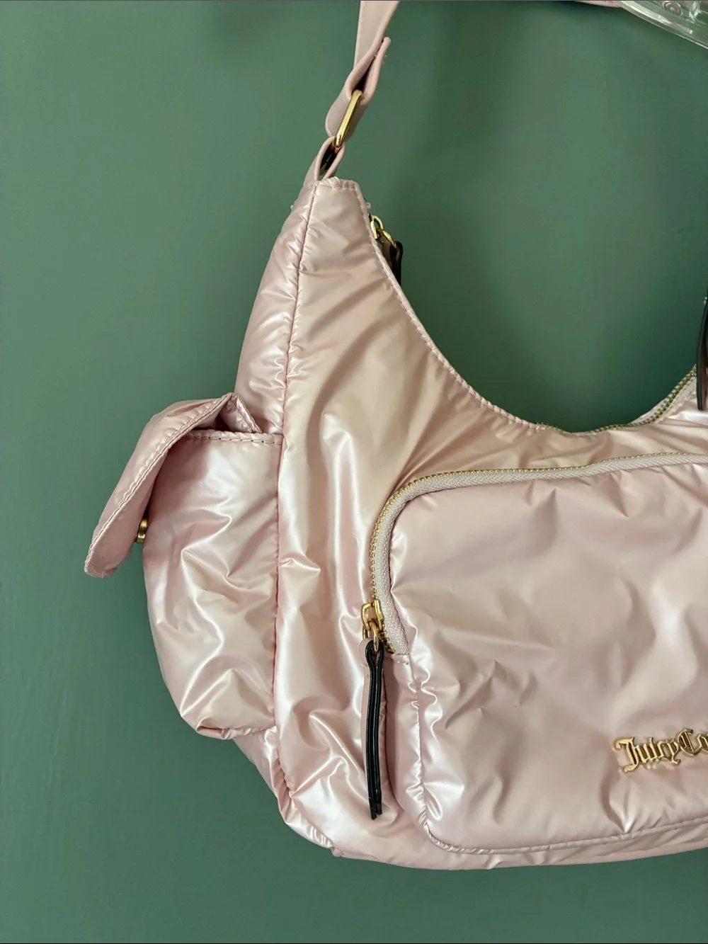 Juicy Couture Light Pink Shiny Shoulder Hobo with Pouch